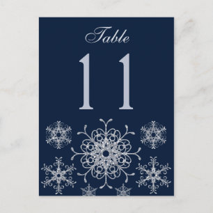 Navy Silver Glitter Snöflingor Bordsnummer Card
