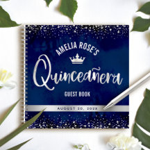 Navy Silver Glitter Tiara Quinceañera Guest Bok