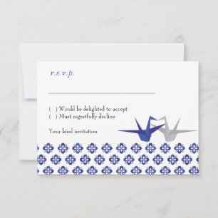 Navy / Silver Origami Tranor Bröllop RSVP OSA Kort
