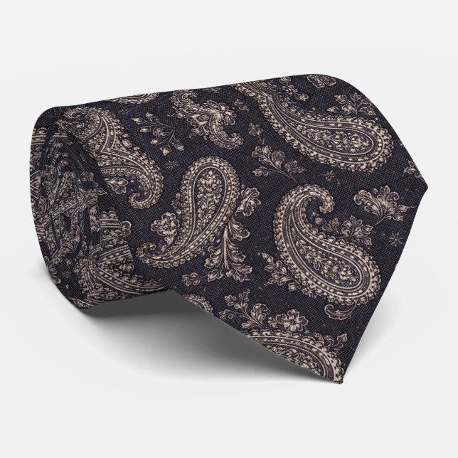 Navy Silver Paisley Mönster Slips (Rullad)