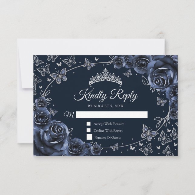 Navy Silver Quinceañera Svar (Framsida)