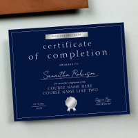 Navy & Silver Slutförande Kurs Utmärkelse Certifik