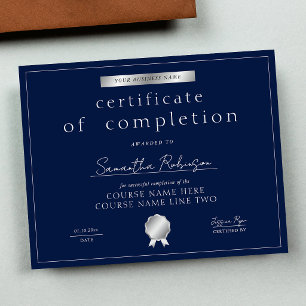 Navy & Silver Slutförande Kurs Utmärkelse Certifik