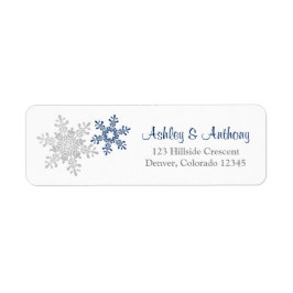 Navy Silver Snowflake Winter Wedding Adress Returadress Etikett
