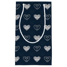 Navy & Silver Thorned Hearts Patterned Gift Bag