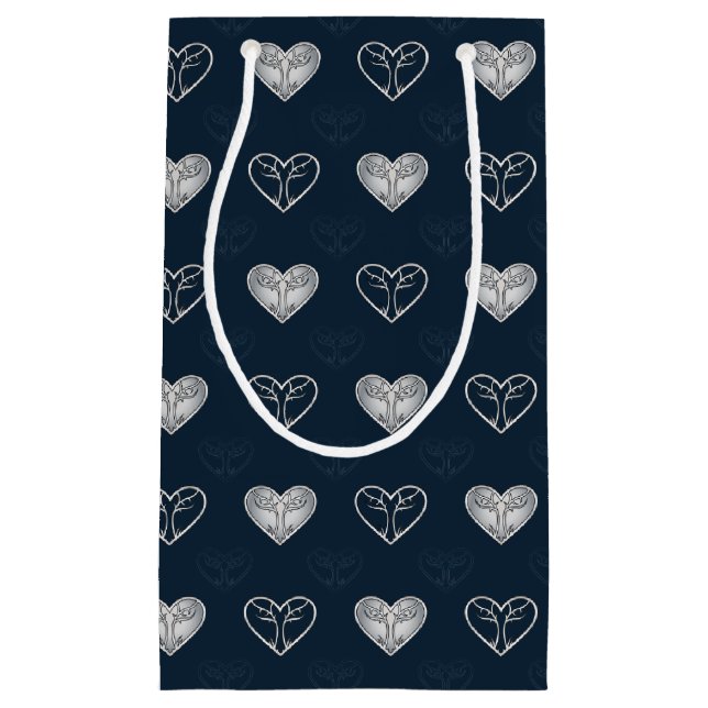 Navy & Silver Thorned Hearts Patterned Gift Bag (Framsidan)