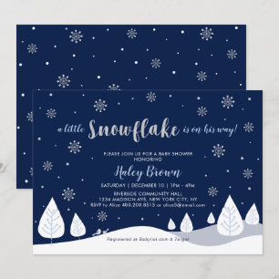 Navy & Silver Vinterundret Pojk Babyshower Inbjudningar