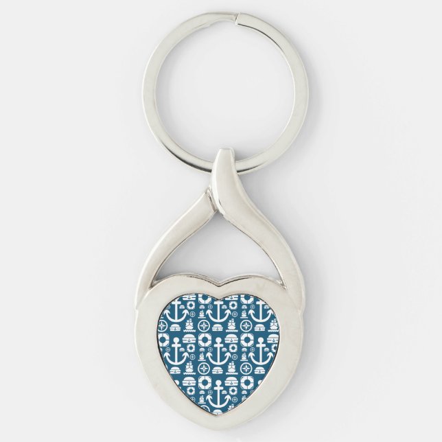 Navy sjöman Element havsmönster Twisted Heart Silverfärgad Nyckelring (Framsidan)