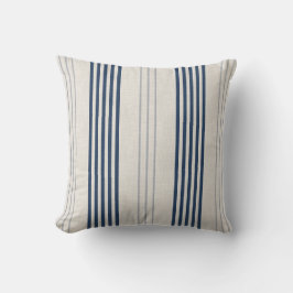 Navy Skiffer Ticking Randig Linne Struktur Kudde