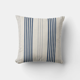 Navy Skiffer Ticking Randig Linne Struktur Kudde
