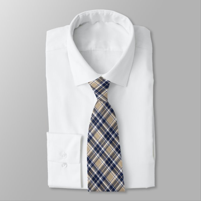 Navy, Skifferblå, Khaki... & Vit Klassisk Plaid Slips (Bunden)