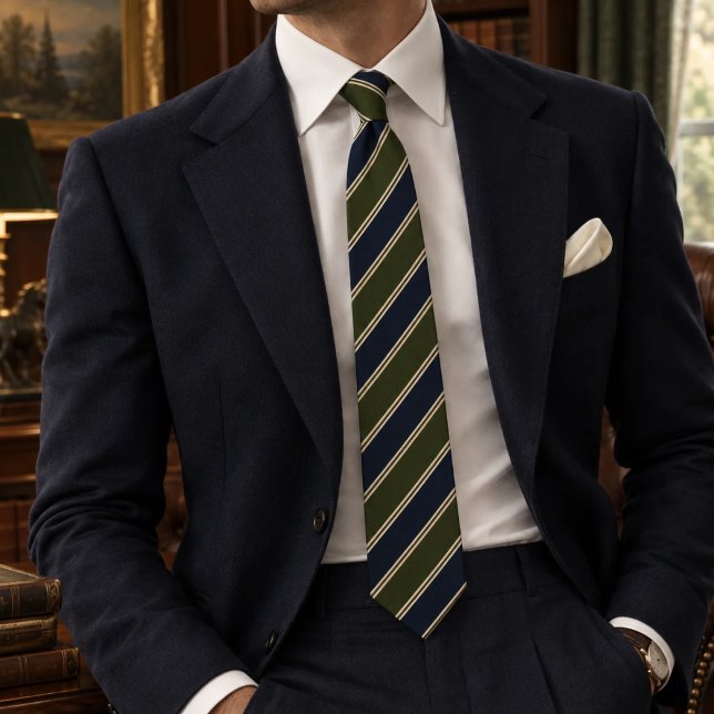 Navy Skoggrön Preppy Repp Randig Slips (Skapare uppladdad)