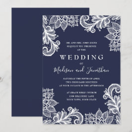 Navy Snöre Applique Elegant bröllop Inbjudningar
