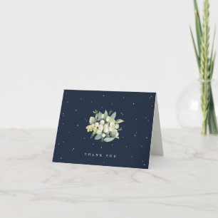 Navy Snowberry+Eucalyptus Bröllop Note Tack Kort