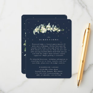 Navy Snowberry+Eucalyptus Stem Bröllop Directions Tilläggskort
