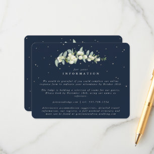 Navy Snowberry+Eucalyptus Stem Bröllop Info Tilläggskort