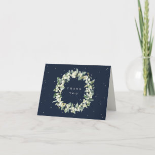 Navy Snowberry+Eucalyptus Wandeans Bröllop Tack Kort