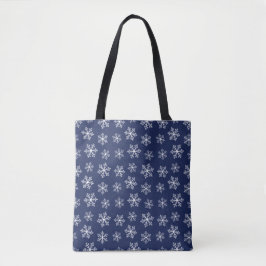 Navy Snowflake Mönster Tote Bag Tygkasse