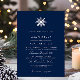 Navy Snowflake Winter Photo Formal Bröllop Inbjudningar