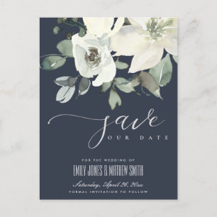 NAVY SOFT IVORY WHITE BLOMMIGT BUNCH SPARA DATUM MEDDELANDE VYKORT