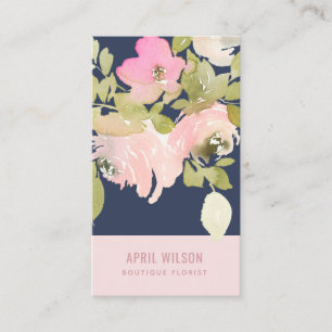 NAVY SOFT ROSA WATERCOLOR RO BLOMMIGT BUNCH VISITKORT