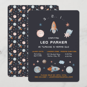 Navy Space Galaxyrakettema Inbjudningar