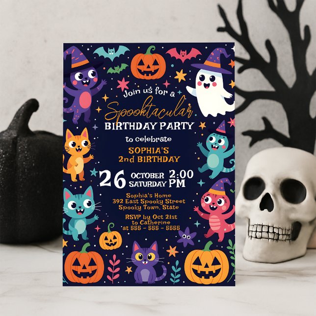 Navy Spooky Söt Monster Oktober Barns Födelsedag Inbjudningar (Skapare uppladdad)