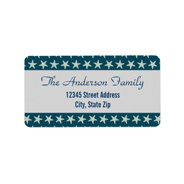 Navy Starfish Beach - adressetiketter (Framsidan)