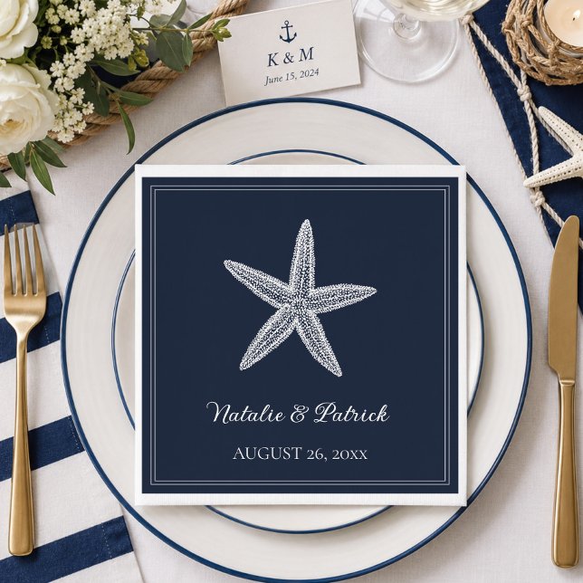 Navy Starfish Bröllop Pappersservett (Navy Blue Starfish Wedding Napkins)