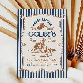 Navy Stripe Rodeo Birthday Invitation Inbjudningar