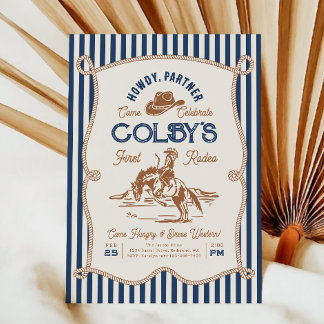 Navy Stripe Rodeo Birthday Invitation Inbjudningar