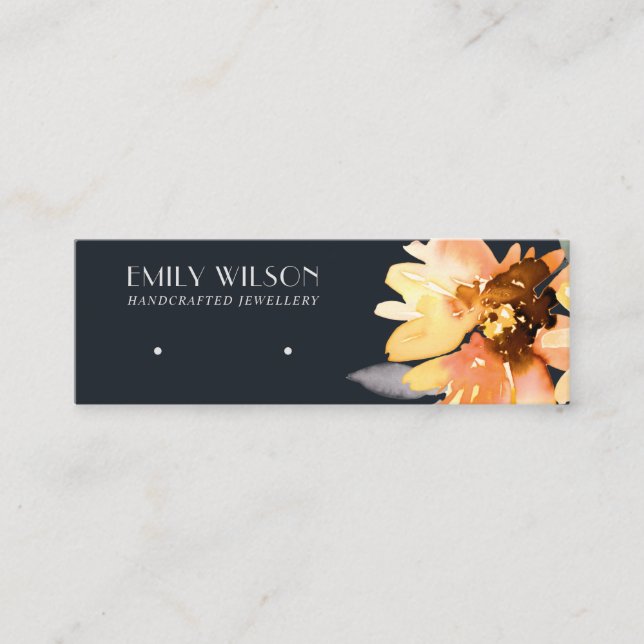 NAVY SUNFLOWER AUTUMN STUD EARRING VISNING-KORT MINI VISITKORT (Framsida)