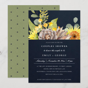 NAVY SUNFLOWER EUCALYPTUS BLOMMIGT PAR SHOWER INBJUDNINGAR
