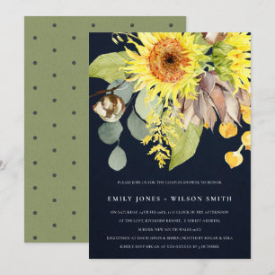 NAVY SUNFLOWER EUCALYPTUS BLOMMIGT PAR SHOWER INBJUDNINGAR