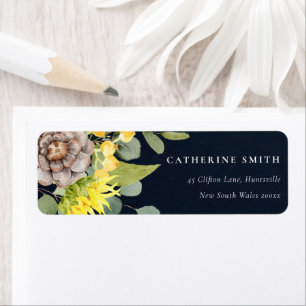 NAVY SUNFLOWER EUCALYPTUS GRÄS BLOMMIGT ADRESS RETURADRESS ETIKETT