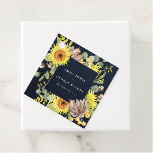 NAVY SUNFLOWER EUCALYPTUS GRÄS CONE BLOMMIGT BRÖLL GÅVOR ETIKETTER