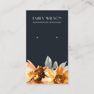 NAVY SUNFLOWER FALL AUTUMN STUD EARRING VISNING VISITKORT