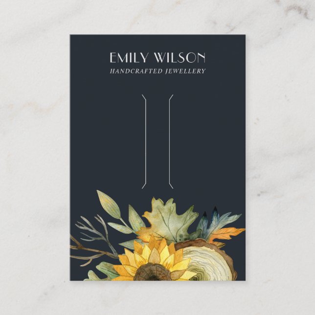 NAVY SUNFLOWER FALL AUTUMN WOOD HAIR CLIP-VISNING VISITKORT (Framsida)