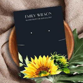 NAVY SUNFLOWER FALL NECKLACE EARRING VISNING CARD VISITKORT