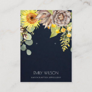 NAVY SUNFLOWER GRÄS BLOMMIGT EARRING VISNING LOGO VISITKORT