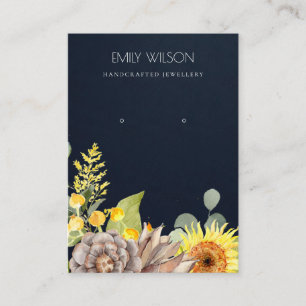 NAVY SUNFLOWER GRÄS BLOMMIGT EARRING VISNING LOGO VISITKORT