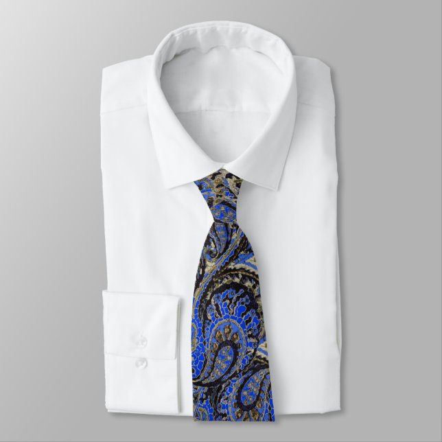 Navy & Svart Paisley Påfågel Färger Bröllopsslips Slips (Bunden)