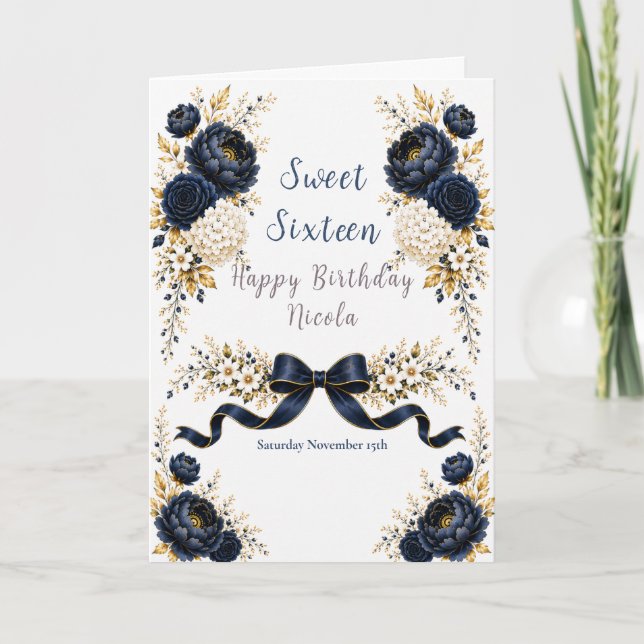 Navy Sweet Sixteen Kort (Framsida)