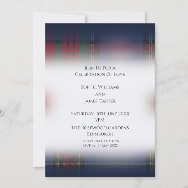Navy Tartan Bröllopsinbjudan Inbjudningar (Framsida)