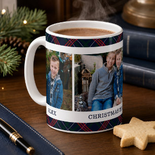 Navy Tartan Rutmönster Jul Foto Namn Kaffemugg