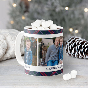 Navy Tartan Rutmönster Jul Foto Namn Kaffemugg