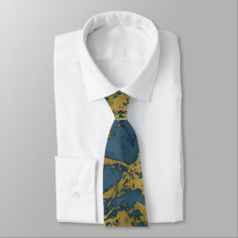 NAVY TEAL GULD MARBLE ABSTRAKT MÖNSTER TIE SLIPS