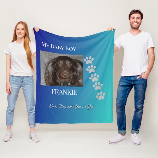 Navy Teal Pawprints Tribute Fleecefilt (På plats)