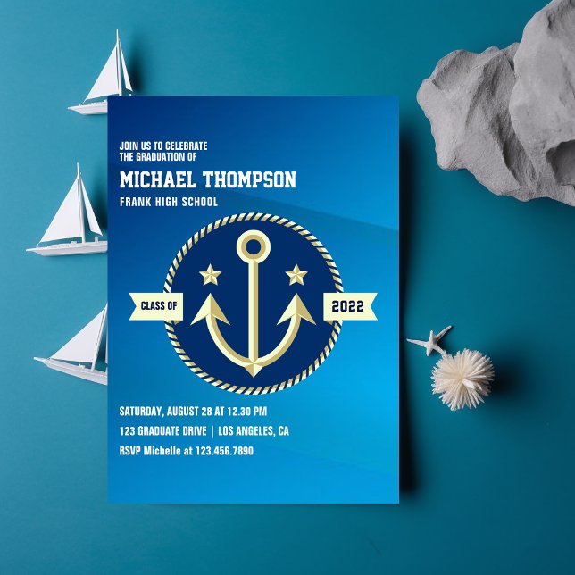 Navy-tema inbjudan till examensfest (Skapare uppladdad)