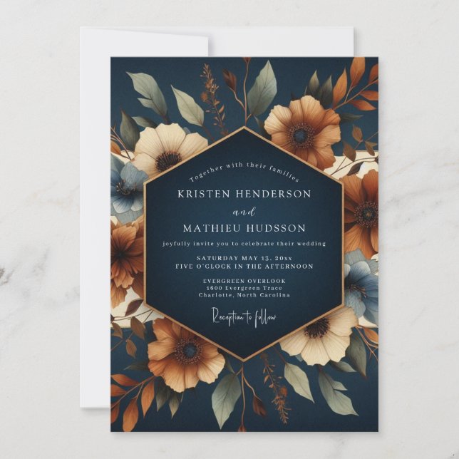 Navy Terracotta Autumn Wedding Inbjudningar (Framsida)